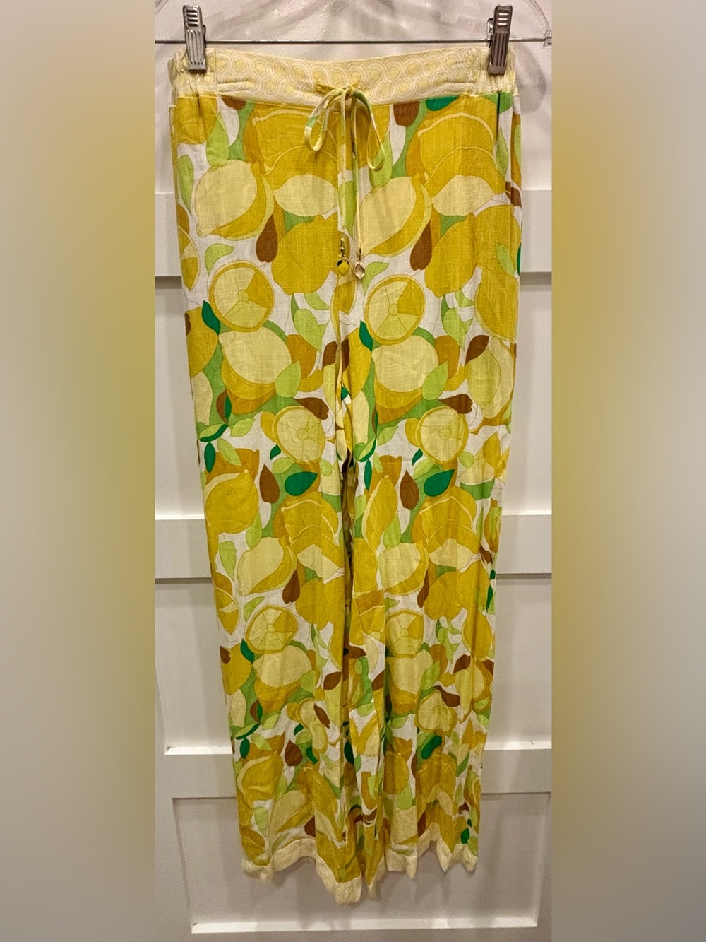 Rose & Olive Resort Yellow Lemon-Print Wide Leg Pants